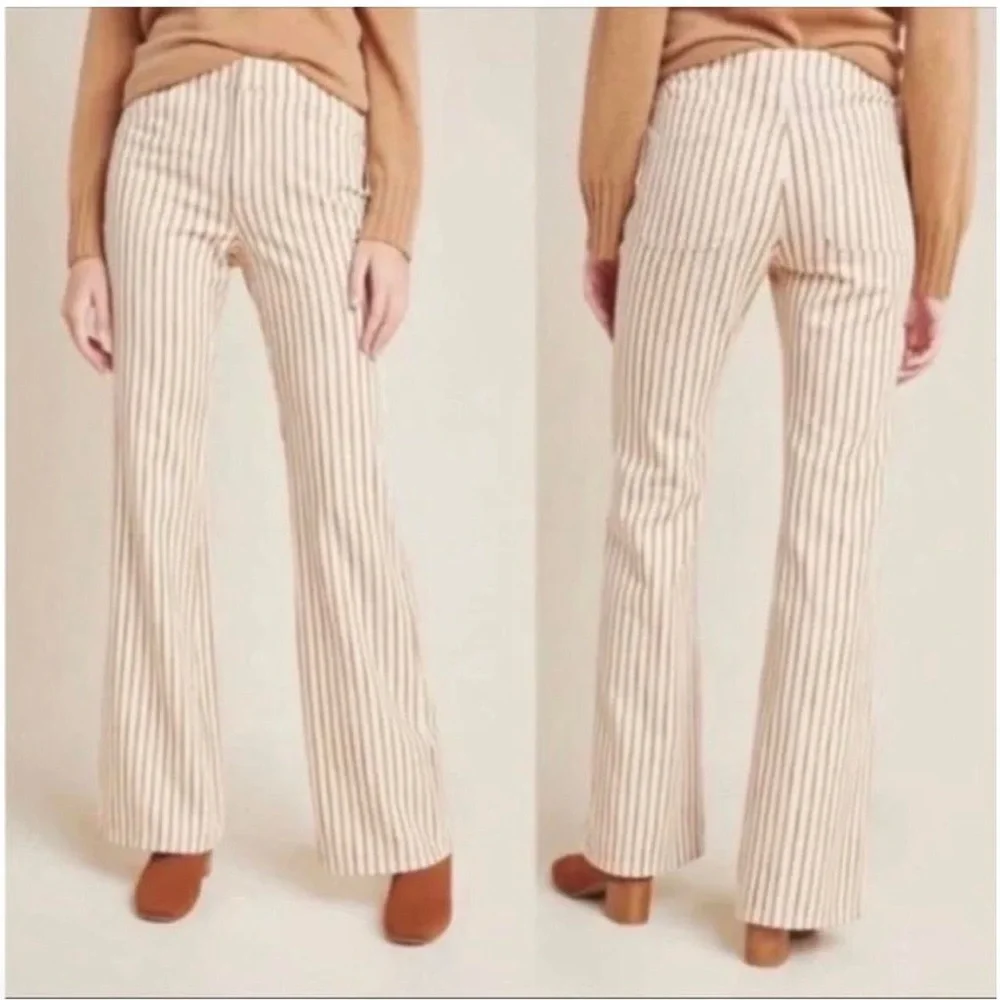 Anthropologie Kellie Orange and cream striped flare pants - Picture 2 of 8